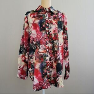 PRETTYLITTLETHING Size 6/UK 10 Floral Renaissance Oversized Button Front Shirt